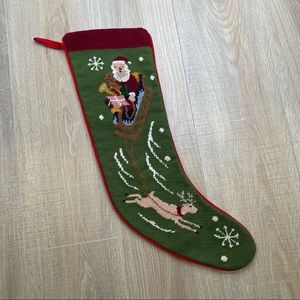 Christmas stocking, embroidered, cross stitch handmade, Santa, reindeer